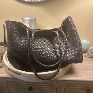 Madewell Woven Leather Tote - Dark Brown